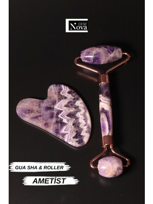 Normadia Doğal Taş Ametist Gua Sha Yüz Masaj ve Yüz Yogası Taşı Roller