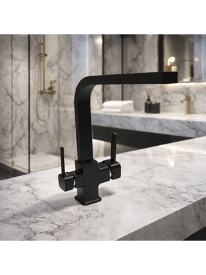 Musluq Arıtmalı Kare Lavabo Mutfak Bataryası -Mutfak Arıtmalı Bataryası