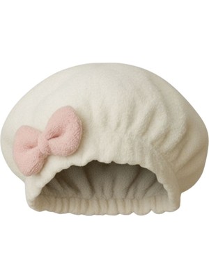 NW NessiWorld Saç Kurulama Banyo Duş Bonesi – %100 Pamuk , Fiyonklu Beyaz