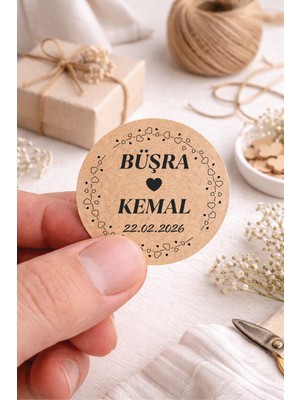 Woisco Kişiye Özel Nişan Düğün Etiketi - Kraft Etiket / Kraft Sticker 4x4cm (130 Adet)