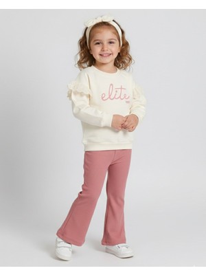 Ege Bebek Kız Çocuk Mevsimlik Takım Elite Nakışlı Çan Kesim Oversize Fitilli Taytlı %100 Pamuk