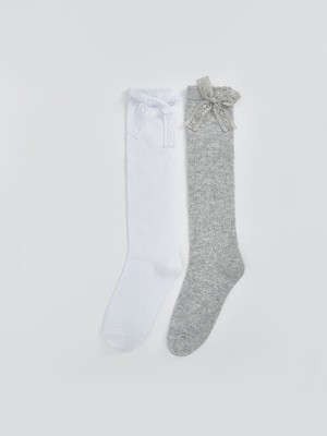 Lc Waikiki Yeni Sezon Fiyonk Detaylı Kız Çocuk Diz Altı Çorap 2'li