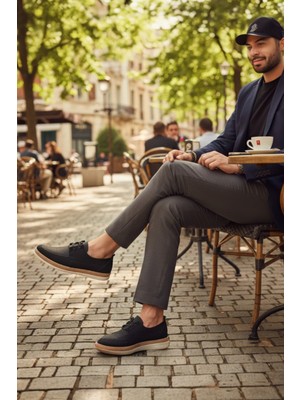 Enoch Hakiki Deri Full Lazer Kesim Nefes Alan Lastikli Erkek Comfort Ayakkabı