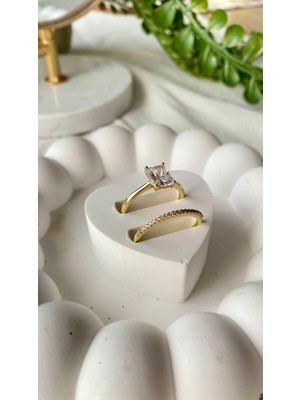 Vıp 14K Xuping Tektaş Çiftli Dikdörtgen Taşlı Tamtur Yüzük