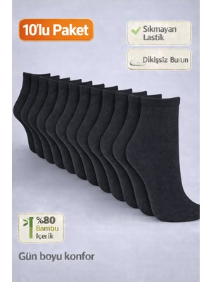 Baff Siyah Unisex Bambu  Orta Konç Çorap (10'lu Paket)