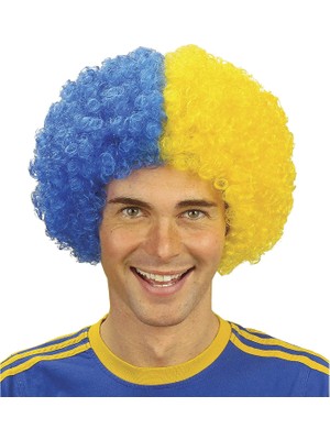 NW NessiWorld Sarı Lacivert Kıvırcık Afro Bonus Taraftar Peruğu