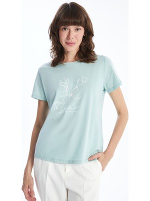 Lc Waikiki Yeni Sezon Bisiklet Yaka Baskılı Kadın Tişört