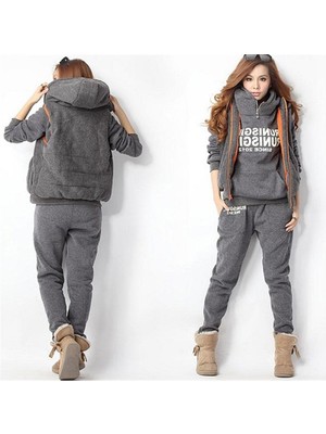 Kışlık Rahat Üçlü Kadın Eşofman Takımı