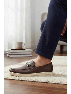 Enoch Hakiki Deri Kahverengi Metal Tokalı Bağcıksız Comfort Erkek Ayakkabı