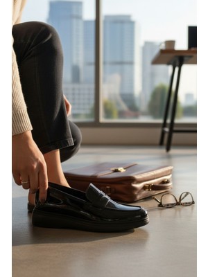 Enoch Hakiki Deri Siyah Rugan Klasik Maskaretli Bağcıksız Erkek Loafer