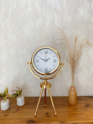 NW NessiWorld Gold Metal Mini Tripod Modern Masa Saati 45×26 cm – Şık ve Dekoratif Tasarım