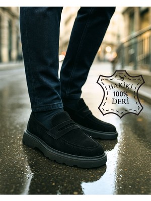 Liarca Onyx Erkek Siyah Hakiki Deri Makosen | Kalın Taban Loafer Günlük Klasik Ayakkabı | Yeni Sezon