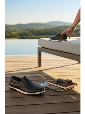 Enoch Hakiki Deri Beyaz Tabanlı Siyah Mikro Lazer Delikli Beyaz Tabanlı Erkek Loafer