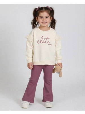 Ege Bebek Kız Çocuk Mevsimlik Takım Elite Nakışlı Çan Kesim Oversize Fitilli Taytlı %100 Pamuk