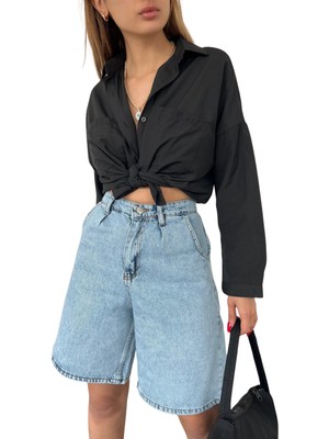 Rahat Kesim Denim Şort Çift Cepli