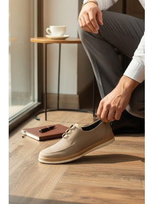 Enoch Hakiki Deri Full Lazer Kesim Nefes Alan Lastikli Erkek Comfort Ayakkabı