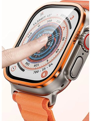 Newface Apple Watch Ultra 49MM Alüminyum Kasa Cam Ekran Koruyucu - Turuncu
