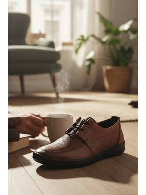 Enochhakiki Deri Desenli Klasik Bağcıklı Lastik Detaylı Erkek Ayakkabı