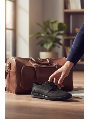 Enochhakiki Deri Desenli Klasik Bağcıklı Lastik Detaylı Erkek Ayakkabı