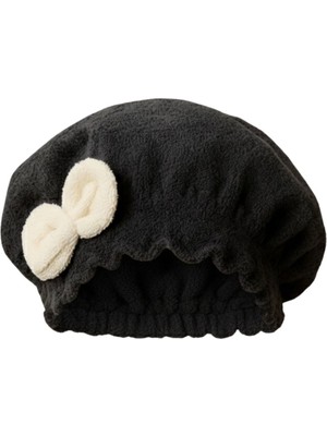 NW NessiWorld Saç Kurulama Banyo Duş Bonesi – %100 Pamuk , Fiyonklu Siyah