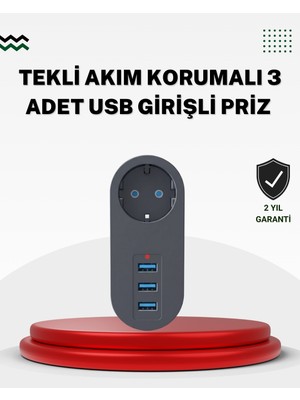 Akım Korumalı Usb’li Priz – Güçlü 2500W, Isı ve Çocuk Koruması