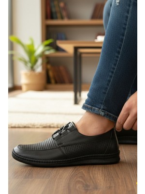 Enochhakiki Deri Desenli Klasik Bağcıklı Lastik Detaylı Erkek Ayakkabı