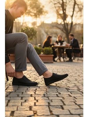 Enoch Siyah Süet Lastikli Pratik Giyilebilir Bağcıksız Erkek Ayakkabı