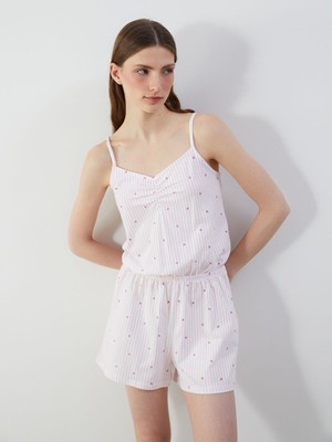 Lc Waikiki Yeni Sezon V Yaka Desenli Askılı Kadın Şortlu Tulum Pijama