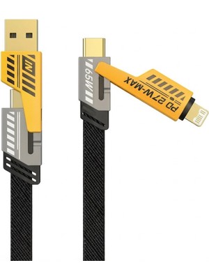 NW NessiWorld Buffer® 4in1 65W Hızlı Şarj Kablosu – Type-C To Usb-A + Type-C To Lightning, 27W Pd Destekli Çoklu Şarj Kablo