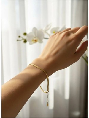ArmoniaVital Kadın Gold Italyan Ezme Zincir Bileklik - Su Yolu Görünümlü Şık Tasarım