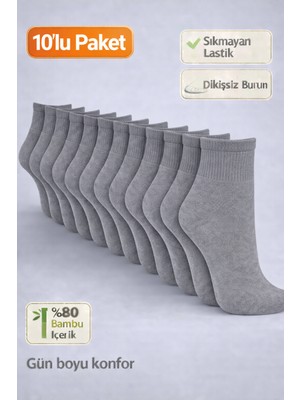 Baff Gri Unisex Bambu  Orta Konç Çorap (10'lu Paket)
