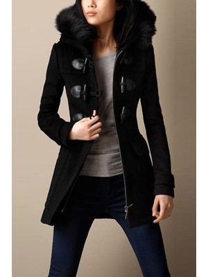 Kışlık Kürklü Tarz Kadın Kaşe Kaşmir Kaban