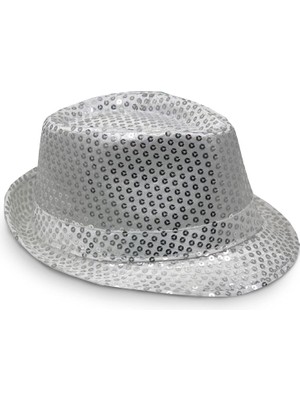 NW NessiWorld Gümüş Payetli Fötr Şapka Yetişkin Boy