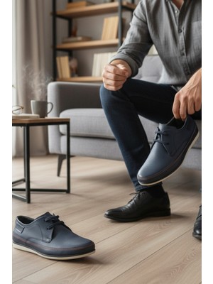 Enoch Hakiki Deri Mikro Nokta Desenli Bağcıklı Comfort Erkek Ayakkabı