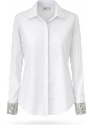Miss Poem Kadın Beyaz Taşlı Manşetli Gömlek