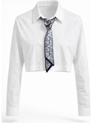 Miss Poem Kadın Beyaz Fular Detaylı Crop Gömlek