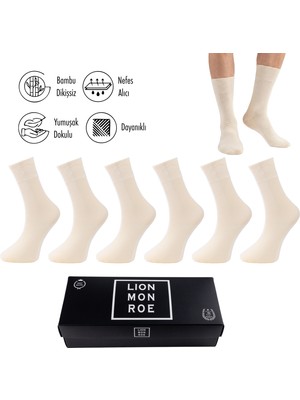 Lion Monroe Bambu Erkek Soket Uzun Düz Siyah Çorap Dikişsiz Premium Kutulu 6'lı L5952AZNB