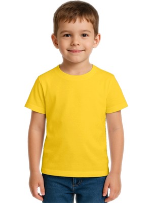 Sedirli Unisex Düz Renkli Çocuk Tişört Pamuklu Penye Kumaş