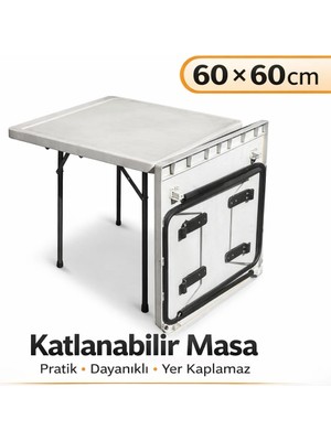 Moemi 60×60 cm Beyaz Katlanabilir Masa Çok Amaçlı–balkon, Bahçe,kamp & Piknik Masası– Hafif Taşınabilir