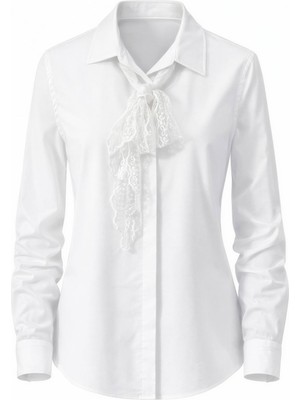 Miss Poem Kadın Beyaz Dantel Fularlı Uzun Kol Gömlek