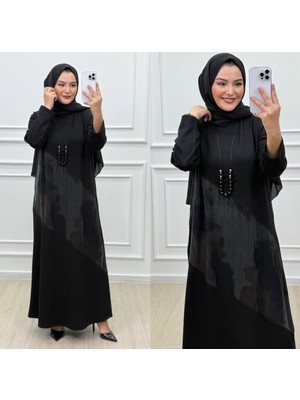 Marka Ipek Dijital Kupra ve Kolye Detaylı Tesettür Elbise