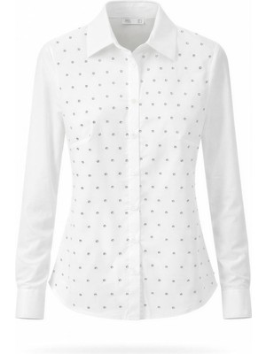 Miss Poem Kadın Beyaz Taş Detaylı Pamuklu Likralı Gömlek