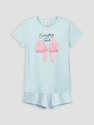 LC Waikiki Mavi Bisiklet Yaka Kız Çocuk Şortlu Pijama Takımı  (S6)