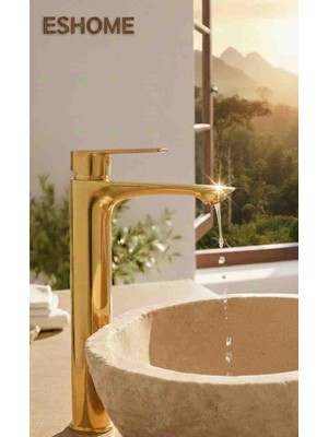Gold Çanak Lavabo Bataryası Ağır Malzeme Lüx Tasarım Sabit Lavabo Bataryası