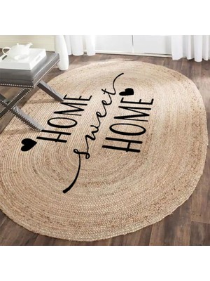 Kilim Home Boho 945 Home Sweet Home Temalı Etnik Desenli Oval Jüt Örme Doğal Hasır Kilim Daire Halı