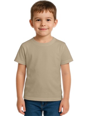 Sedirli Unisex Düz Renkli Çocuk Tişört Pamuklu Penye Kumaş