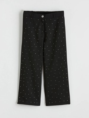 LC Waikiki Siyah Beli Lastikli Taşlı Kız Çocuk Pantolon  (S6)