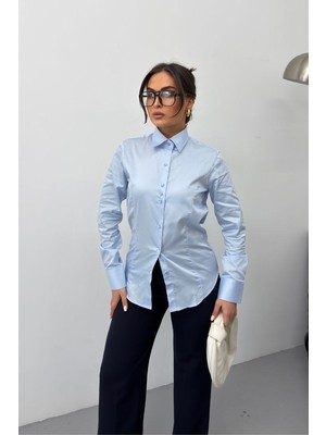 Spirituel Kadın Gömlek %100 Pamuk Premium Saten Dokuma Uzun Kollu Düğmeli Kuplu Slim Fit Gömlek