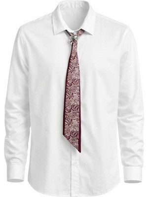 Miss Poem Kadın Beyaz Desenli Fularlı %100 Pamuk Gömlek