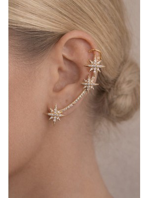 Tuel Zirkon Taşlı Yıldız Detay Kıkırdak Görünümlü Küpe – Tek Delikle Kullanım